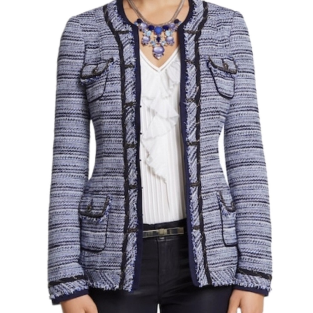 White House Black Market Blue Tweed Jacket Size 8 Excellent Used Condition